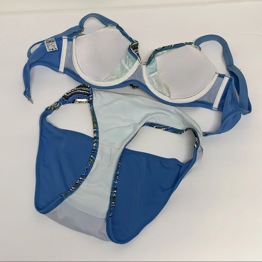 Kris Line Size M Blue Green White Geometric BOHO Bikini Swimsuit
